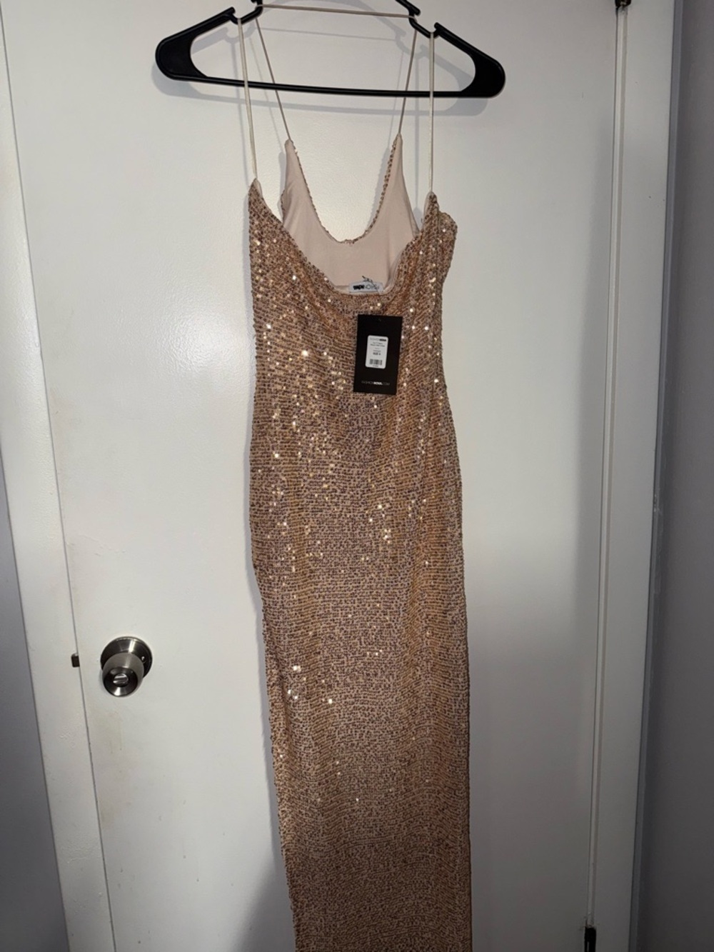 FASHION NOVA Sequin Halter Maxi Dress in Champagne - Picture 7 of 7